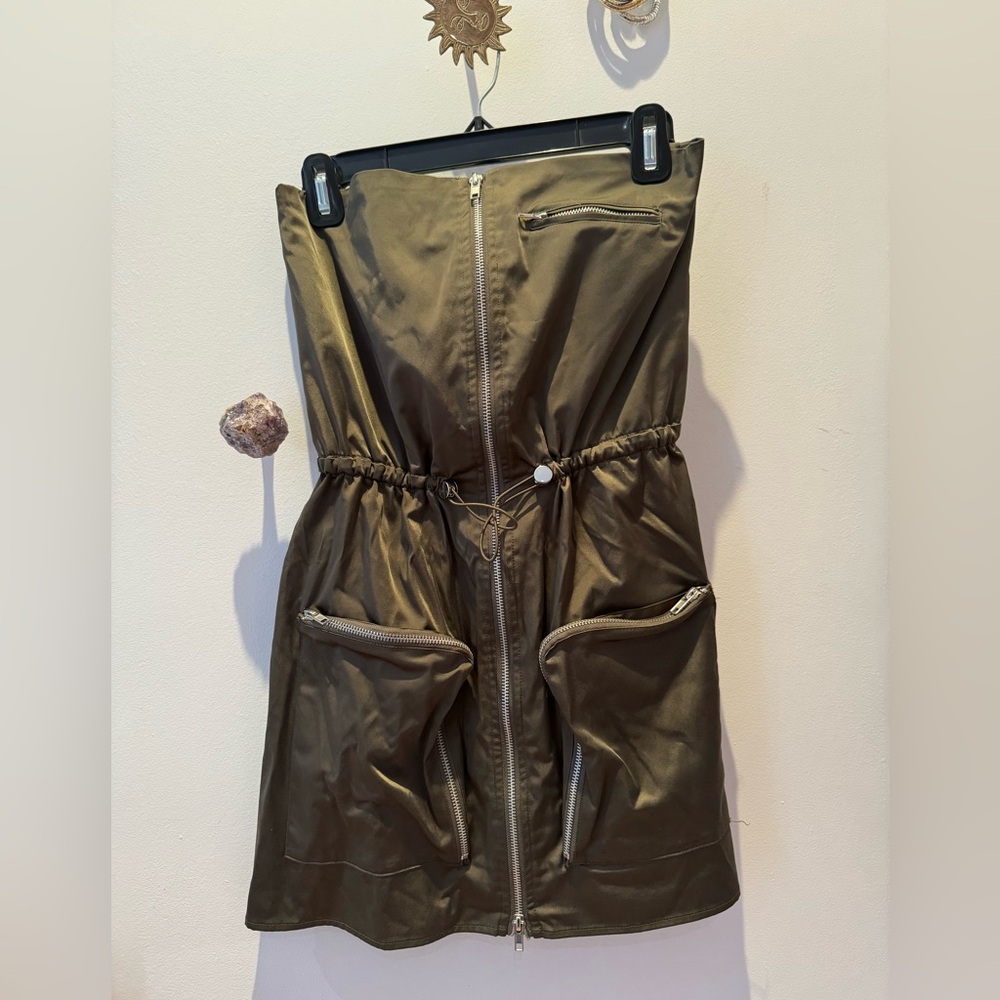 Army green Zara mini strapless dress